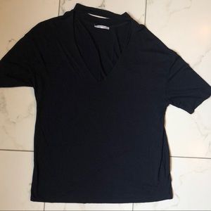 Zara High neck v neck navy t-shirt